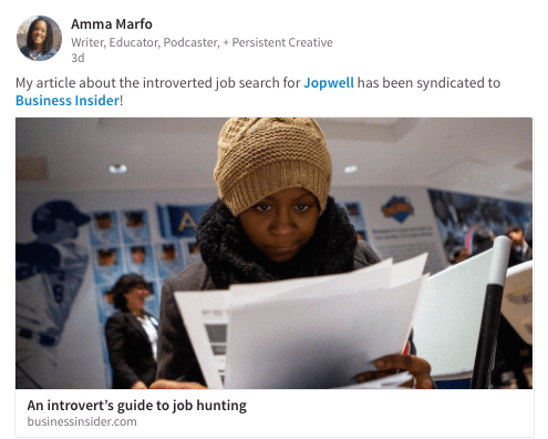 screencap of syndication announcement on linkedin